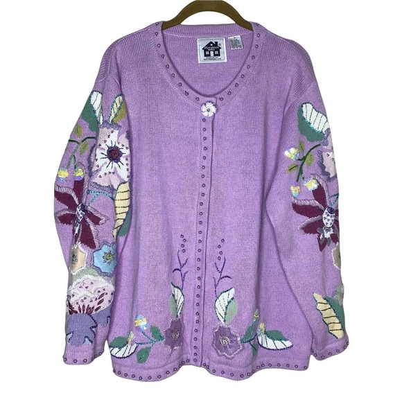 Storybook Knits Sweaters - Storybook Knits Cardigan Botanical Mystery Floral Bead Sequin Embroidered Pastel